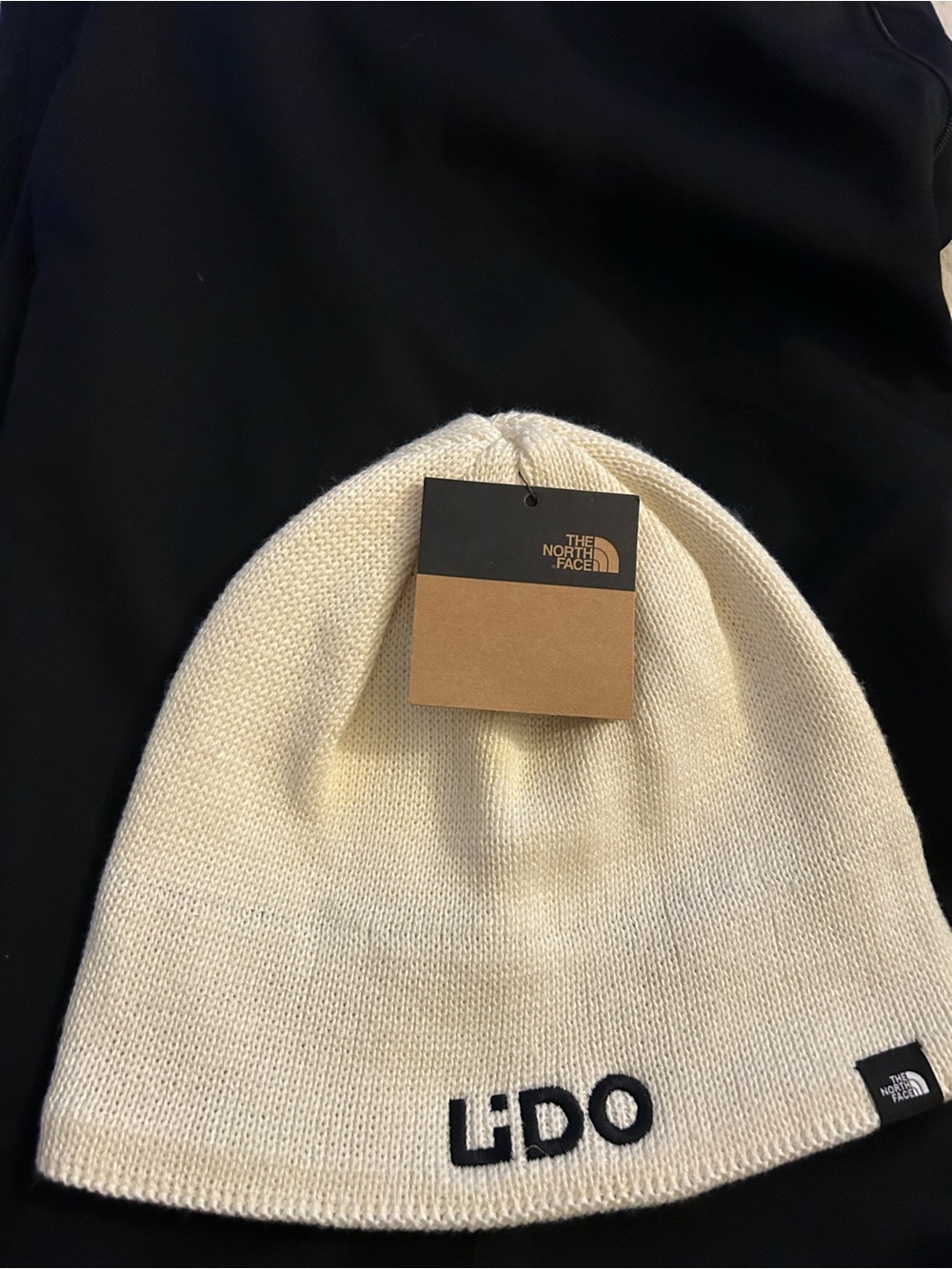 The North Face LIDO Cream Knit Beanie with Black Logo